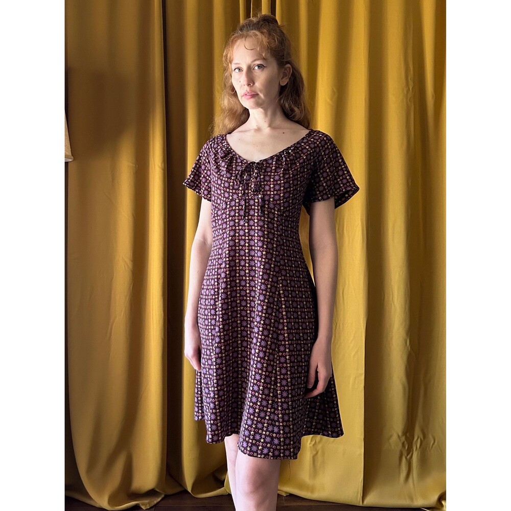 Vintage 1990s A-line Flower Patterned Mini Dress, Large - Picture 5 of 8